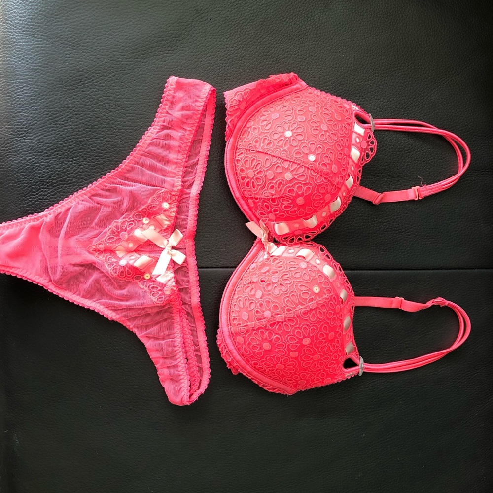 Victoria Secret Bright Coral Bra and Thong
